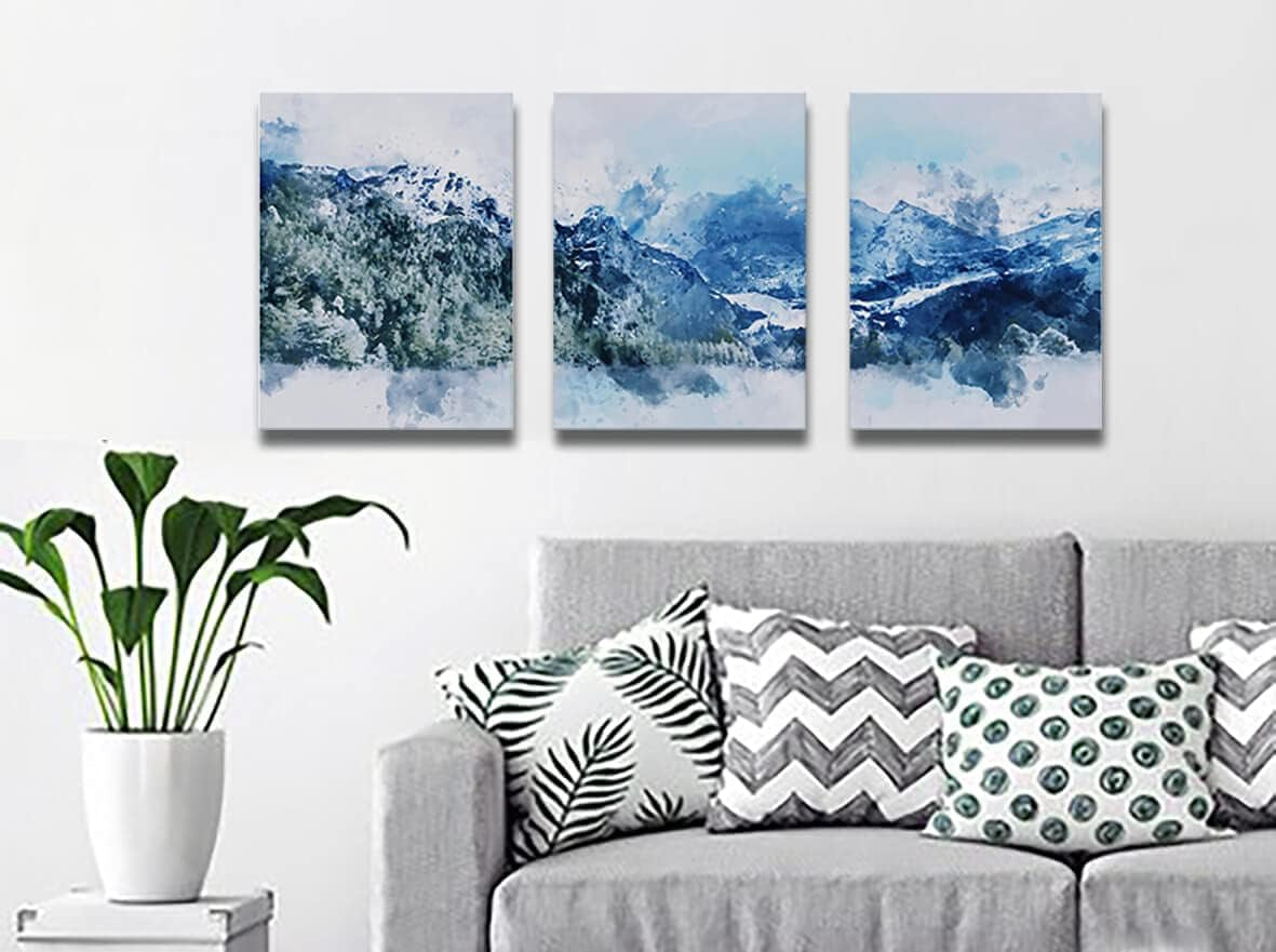 Abstract Canvas Wall Art - Blue & Navy Wall Art Set of 3 X 12X16Inch Blue Living Room, Bedroom, Bathroom Wall Artwork, Gable Artwork, Picture Art
