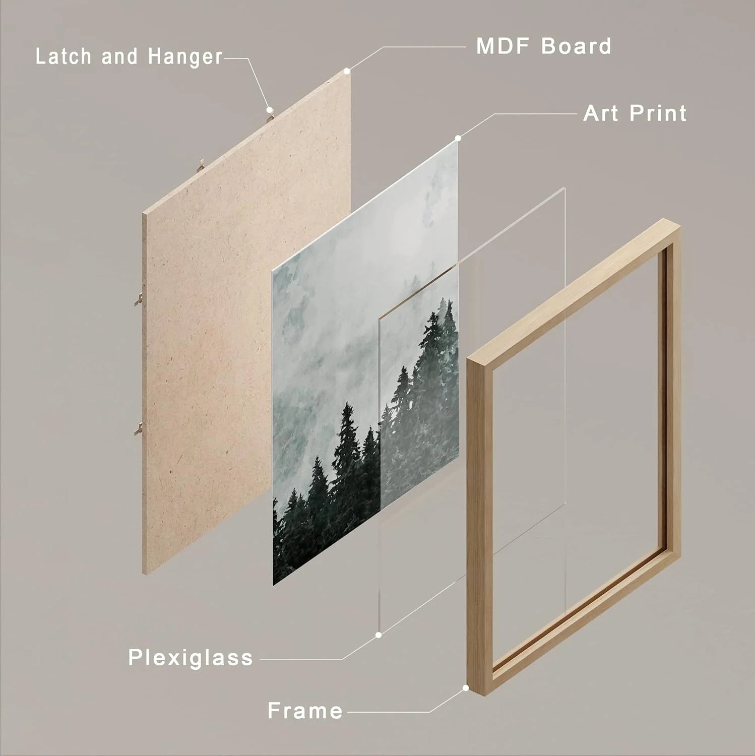 Framed Canvas Print Wall Art Set - Foggy Pine Tree Forest Misty Mountain Art - Set of 3 Nature Wilderness Landscape Artwork Illustrations Wall Décor - 12"X16"X3 Panels Natural