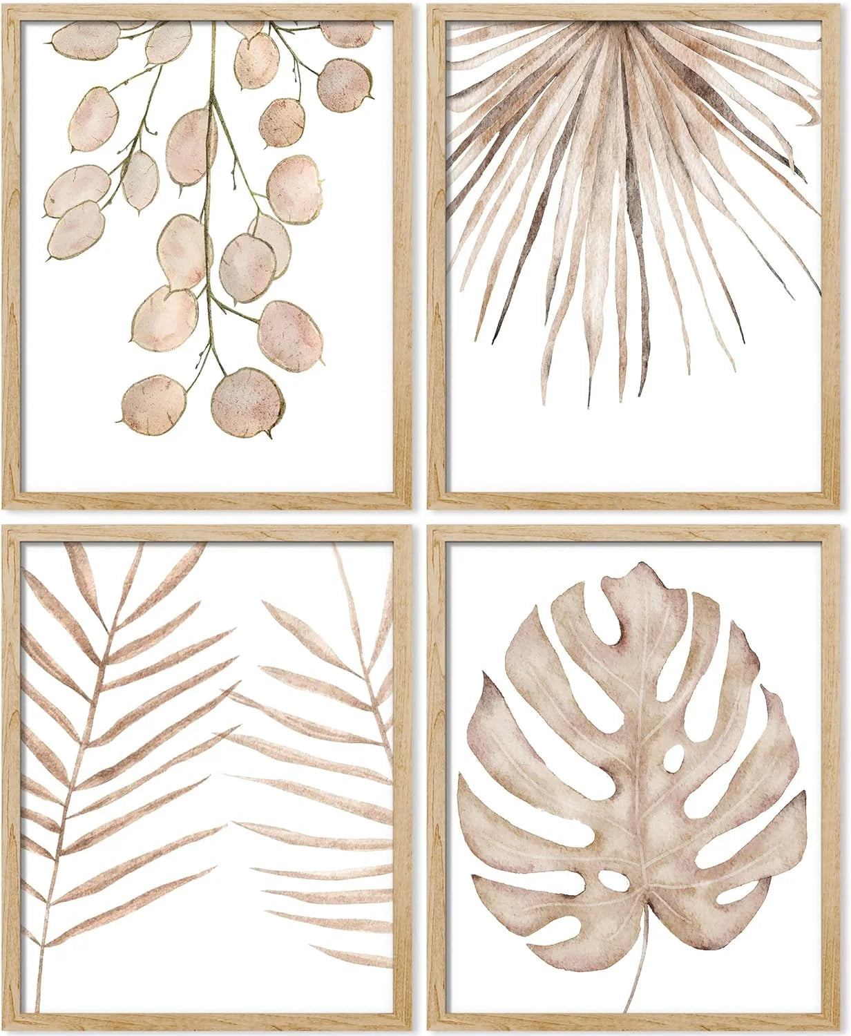 Adhesive Canvas Poster Pastel Autumn Brown Island Leaf Framed Wall Art Nature Wilderness Digital Modern Art Decorative Elements Multicolor Botanical Floral Prints Set - 12"X16" Natural