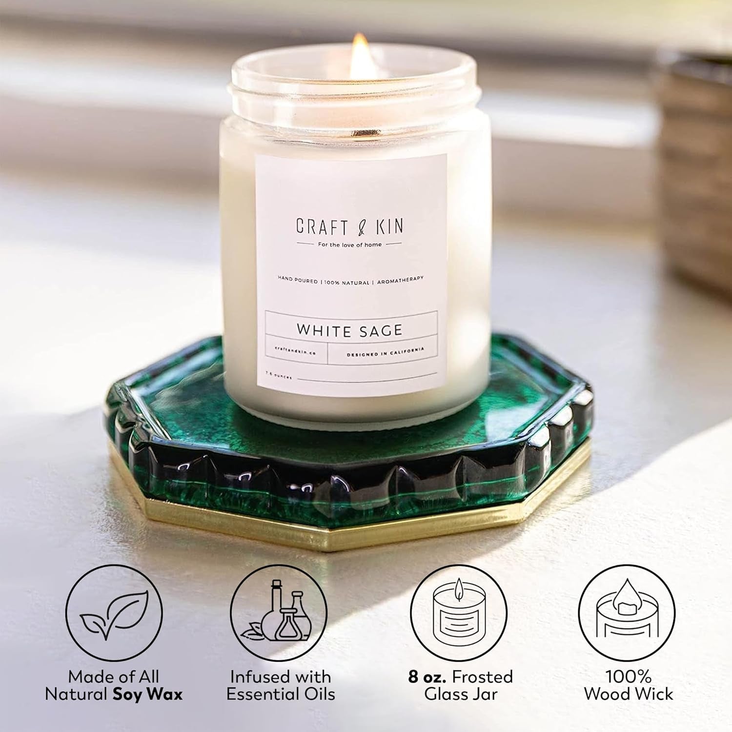 White Sage Scented Candles for Cleansing | 8 Oz 45 Hour Long Lasting Holiday Candle | Classic Soy Woodwick Winter Candles | Made with Natural Soy | Gifts for Men and Women