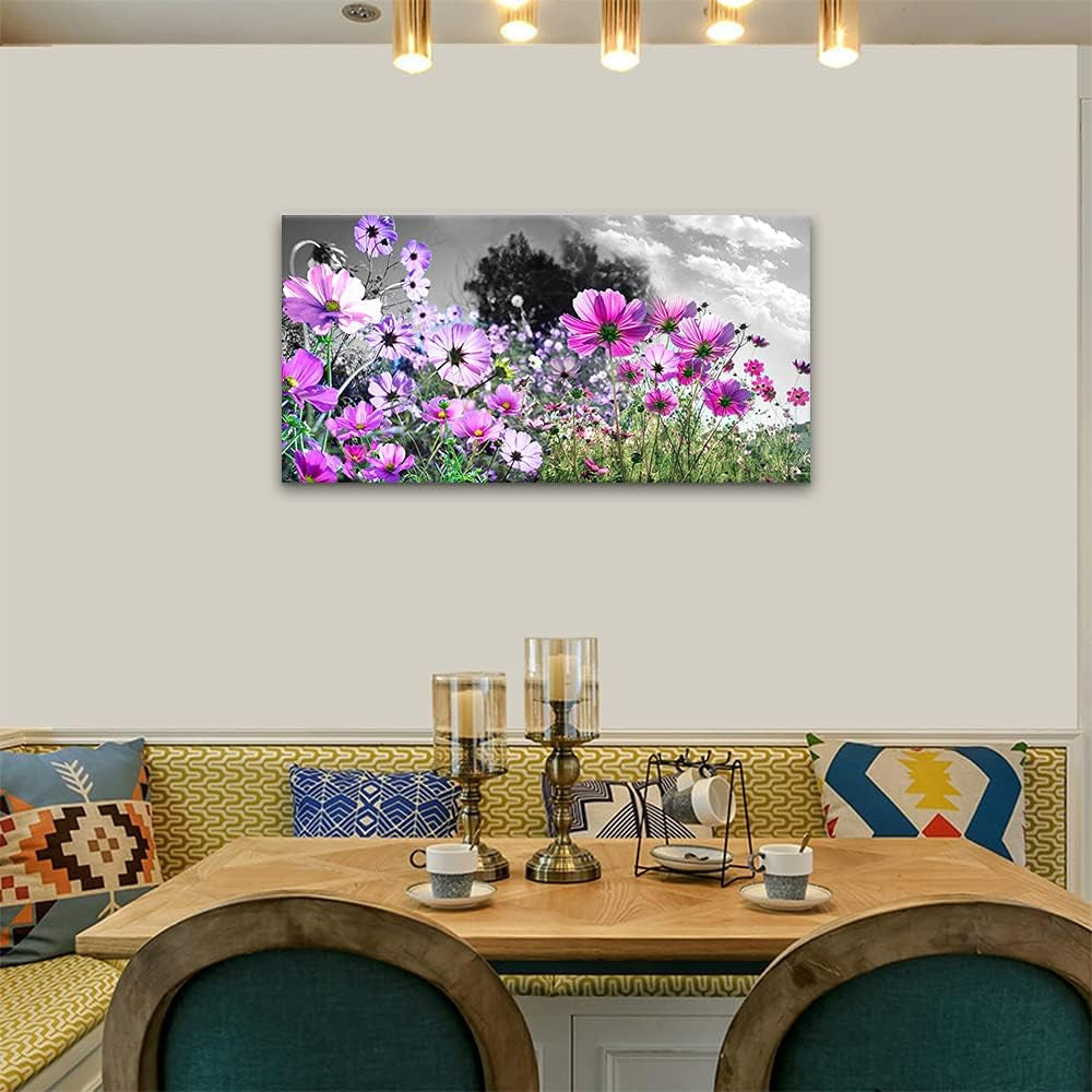 Wall Art for Bedroom, Wall Decorations for Living Room Purple Wall Art Floral Canvas Wall Art for Bathroom Decorations Flower Wall Art Canvas Prints Artwork for Office Wall Decor