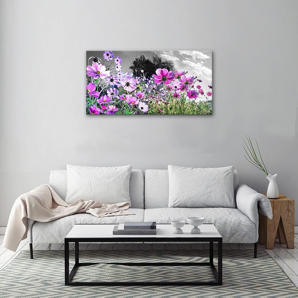 Wall Art for Bedroom, Wall Decorations for Living Room Purple Wall Art Floral Canvas Wall Art for Bathroom Decorations Flower Wall Art Canvas Prints Artwork for Office Wall Decor