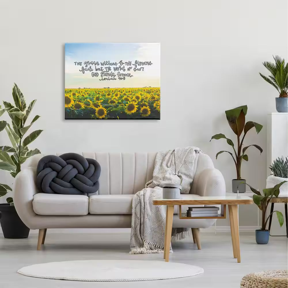 30 In. X 40 In."The Word of God Stands Forever Sunflower Field Photography" by Artist Valerie Wieners Canvas Wall Art