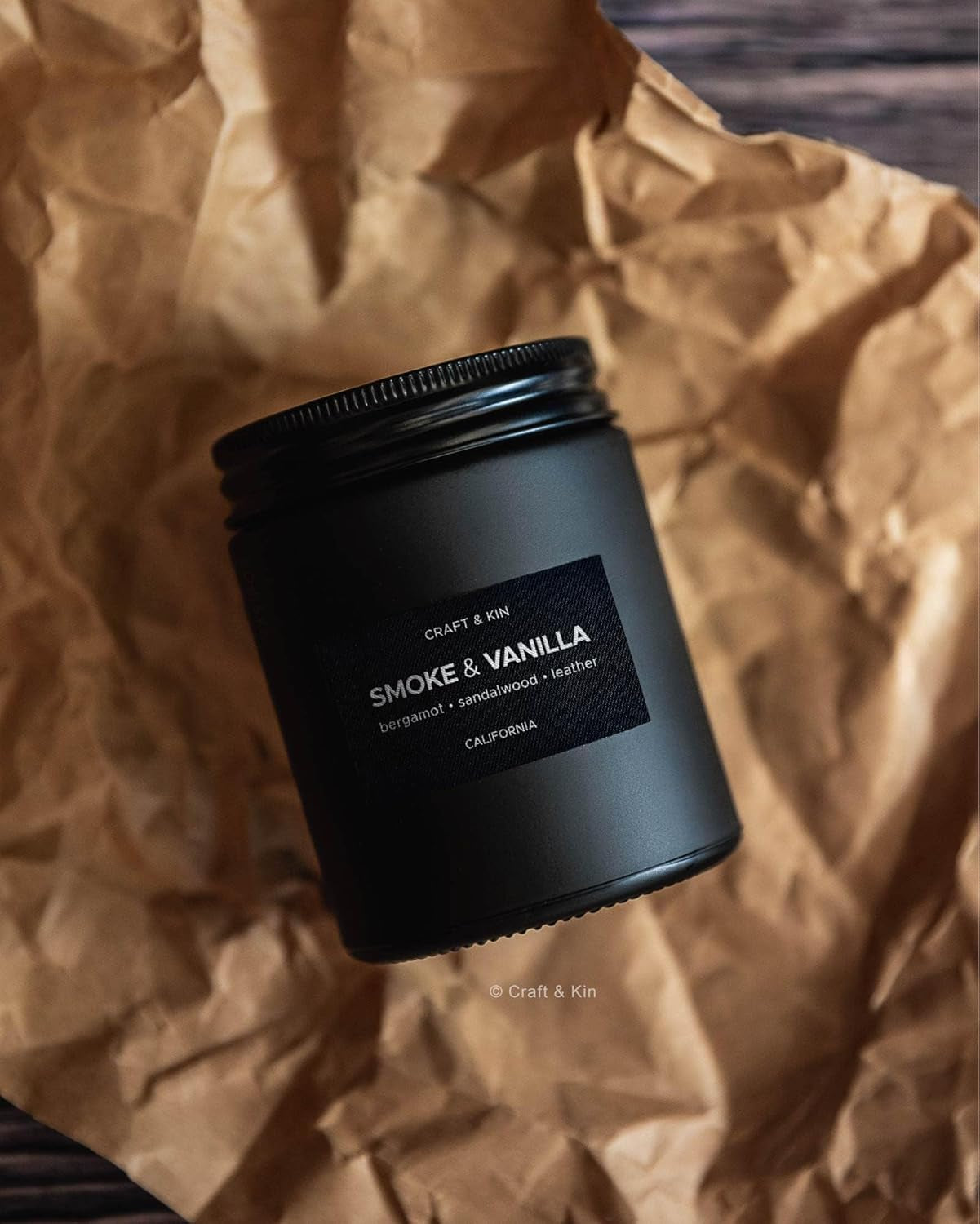 Premium Smoke & Vanilla Candle | Black Scented Candles for Men | Long Lasting with 45 Hour Burn Time, 7.6Oz | Soy Candle | Aromatherapy at Home | Gifts for Men