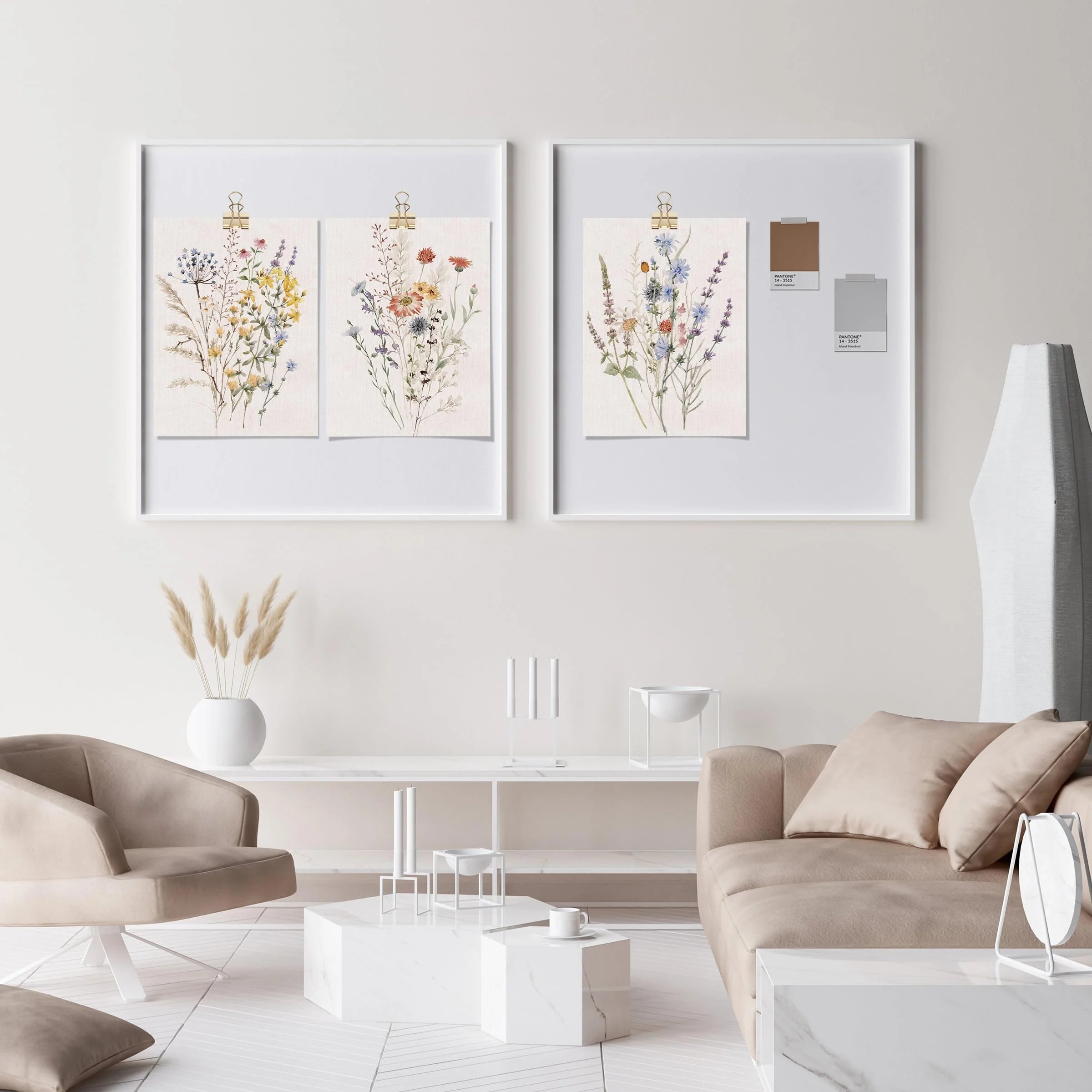 Adhesive Canvas Print Wall Art Set - Multicolor Wildflowers Poster Art - Set of 3 Watercolor Nature Wilderness Floral Botanical Vintage Wall Décor for Living Room - 12"X16"