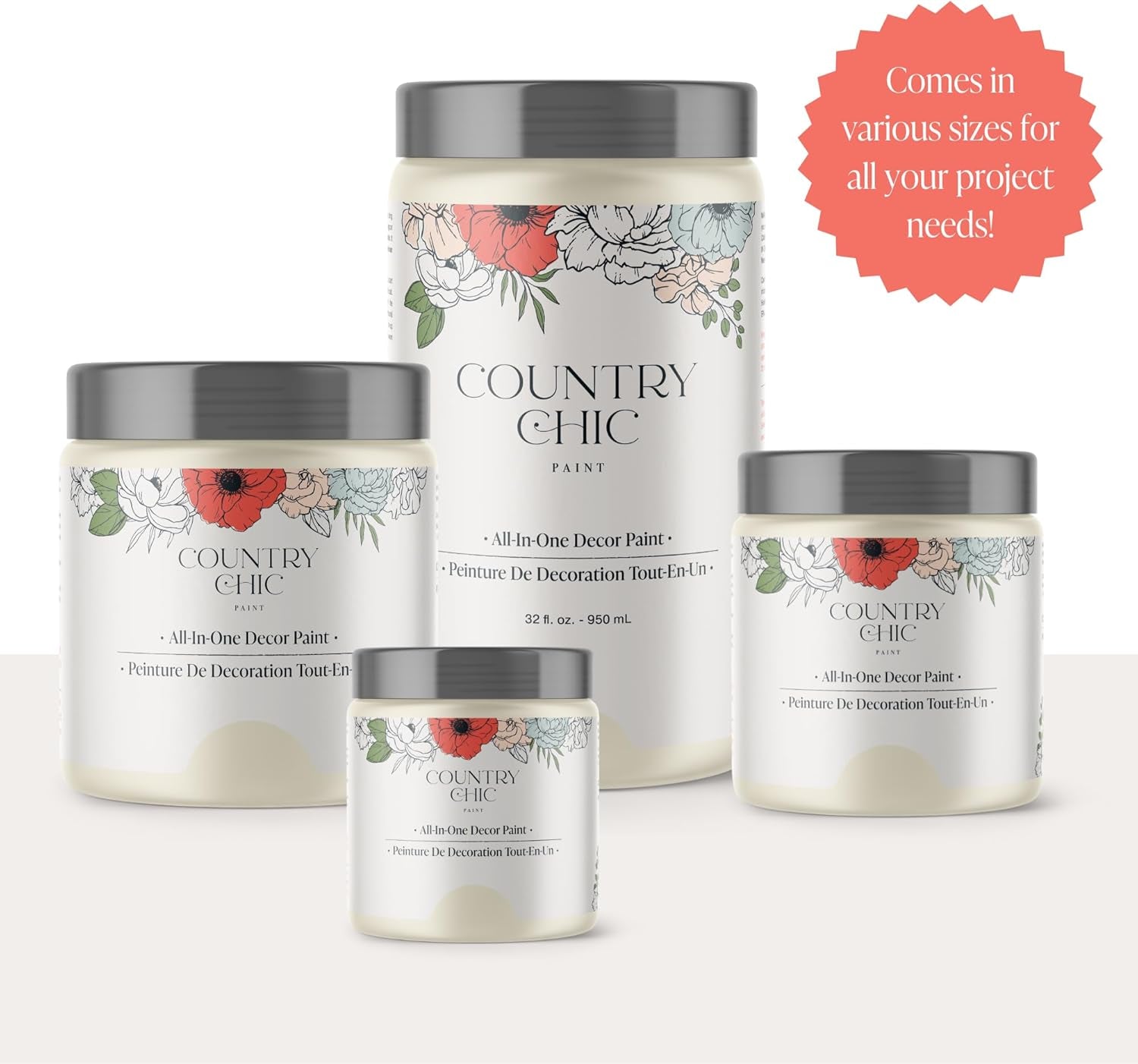 Country Chic All-In-One Chalk Paint for Furniture, Cabinets, Home Decor, Eco-Friendly, Matte Finish, Built-In Primer & Top Coat for Wood, Metal - Driftwood (Brown) - Pint 16 Oz (475 Ml)