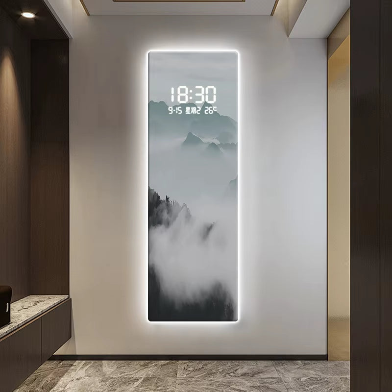 Digital Clock, Living Room Decoration Painting, Landscape Painting, Corridor Clock, LED Illuminated Mural Painting