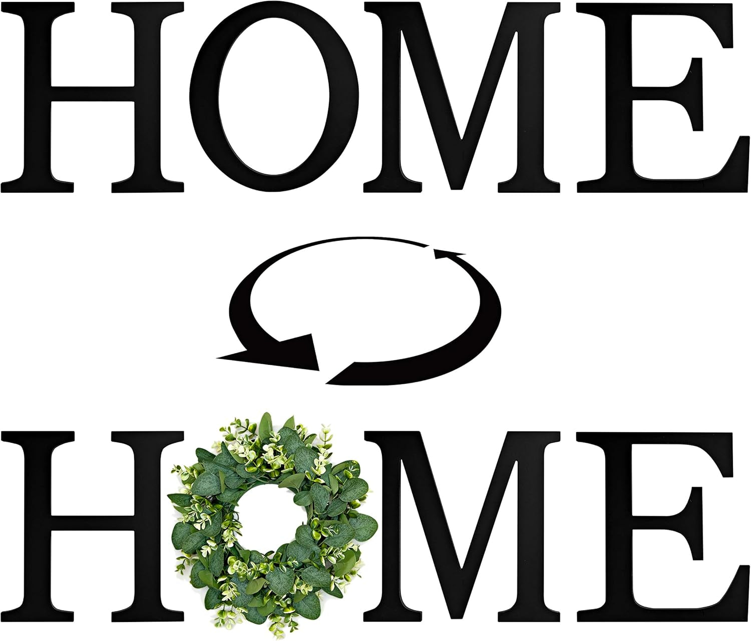 Home Letters for Wall with Wreath, Home Sign Wall Decor, Large Home Sign with Wreath, Home Wall Decor, Home Sign for Home Decor with Wreath, Home with Wreath Wall Decor, Letters for Wall Decor (Black)