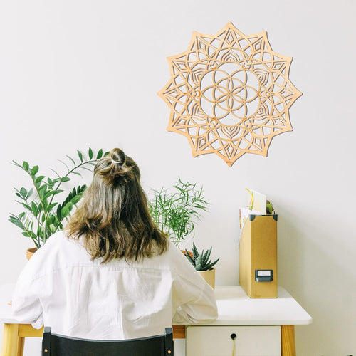 11.5'' Mandala Wall Decor Sacred Geometry Wall Art, Crystal Grid Chakra Wooden Wall Art Yoga Wall Art Decor Meditation Altar Decor Zen Wall Decor Spiritual Gifts