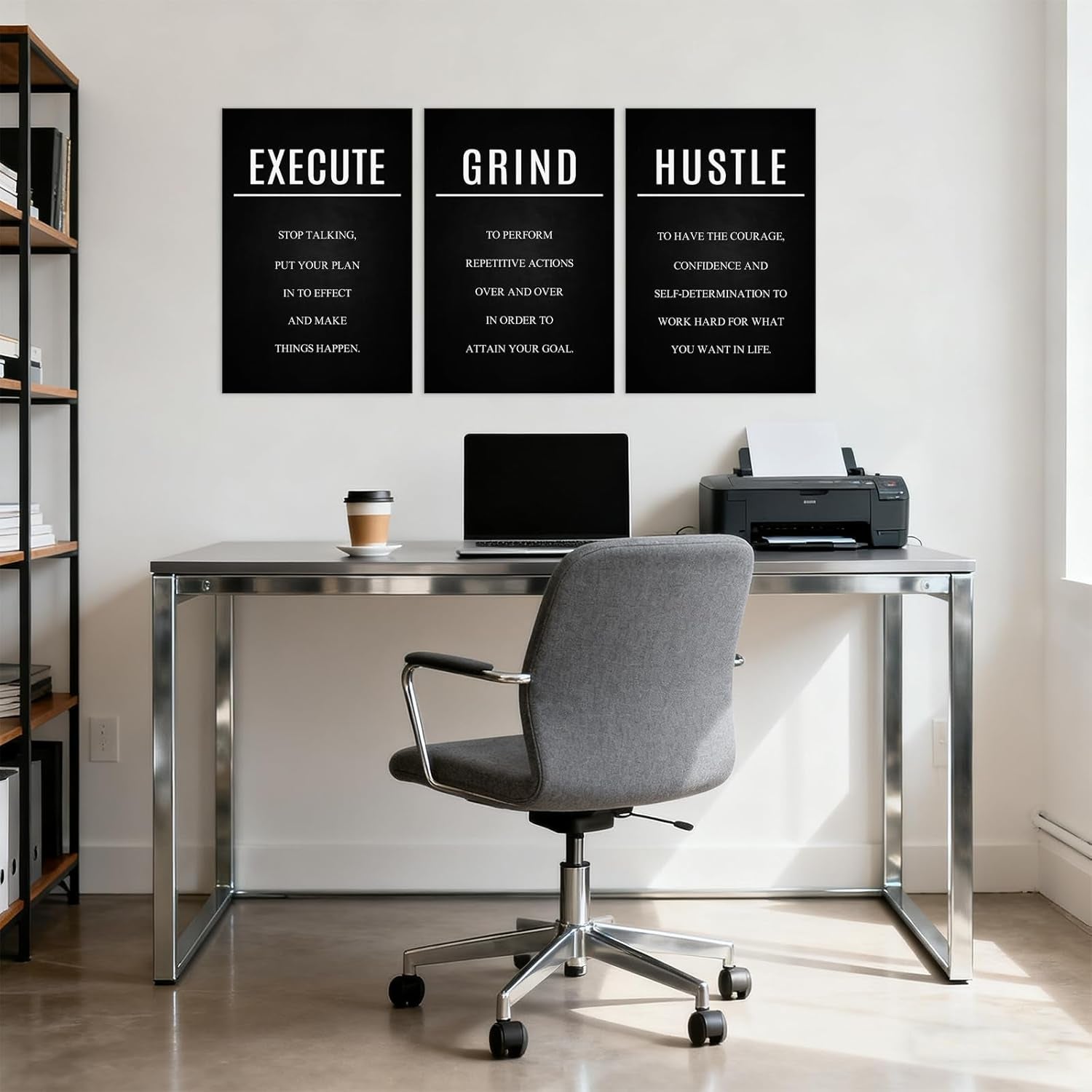 Hustle Grind Execute Wall Art Set - 3 Pieces 16"X24" Motivational Canvas Wall Art with Wooden Frame, Inspirational Quotes Decor for Office & Home Motivational Posters, Office & Gym Decor