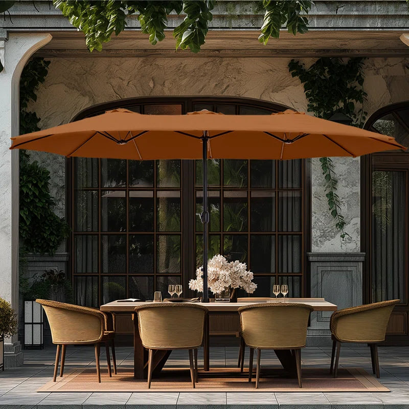 Nyasia 15 Ft X 9 Ft Rectangular Market Umbrella with Base