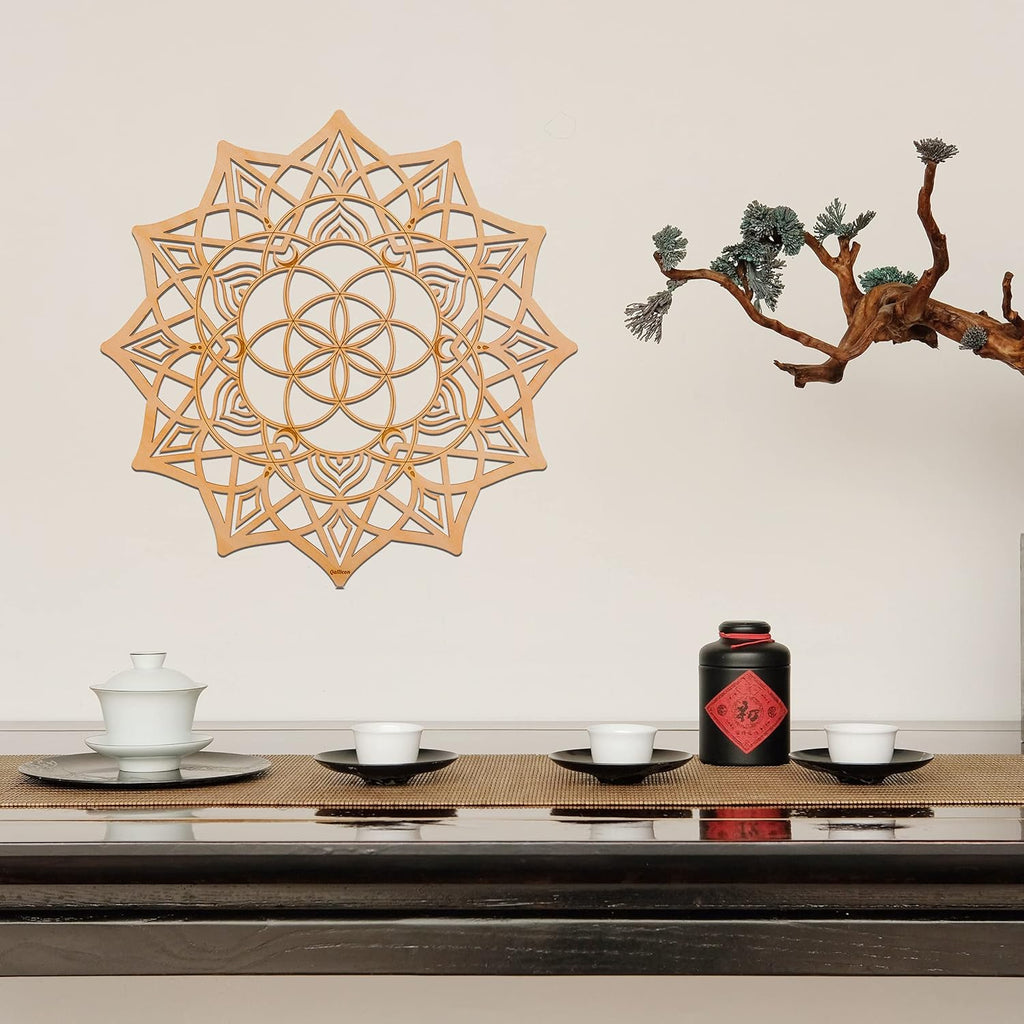 11.5'' Mandala Wall Decor Sacred Geometry Wall Art, Crystal Grid Chakra Wooden Wall Art Yoga Wall Art Decor Meditation Altar Decor Zen Wall Decor Spiritual Gifts