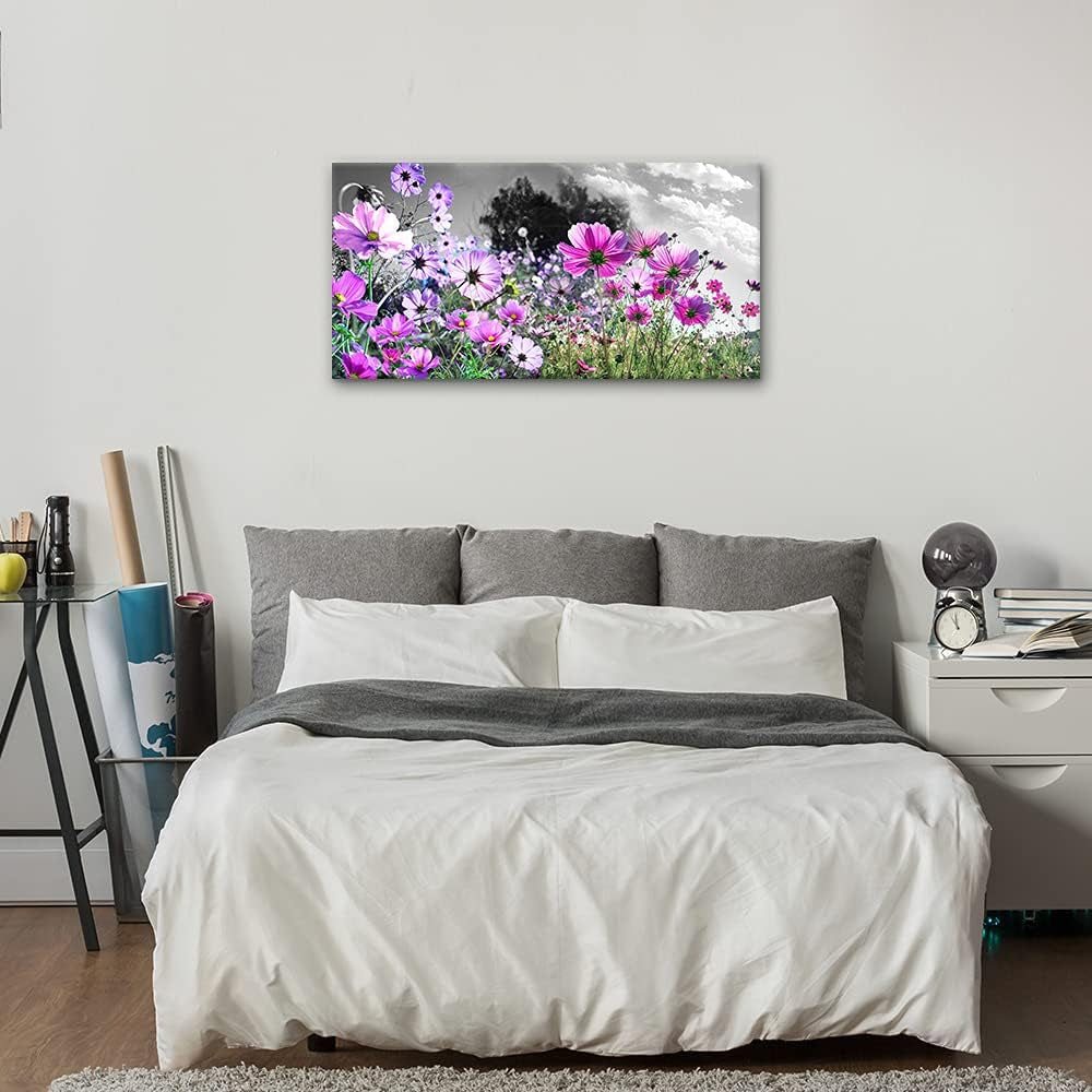 Wall Art for Bedroom, Wall Decorations for Living Room Purple Wall Art Floral Canvas Wall Art for Bathroom Decorations Flower Wall Art Canvas Prints Artwork for Office Wall Decor