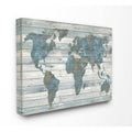 24 In. X 30 In. "Slate Blue and Tan Rustic Weathered World Map" by Artist Jamie Macdowell Canvas Wall Art