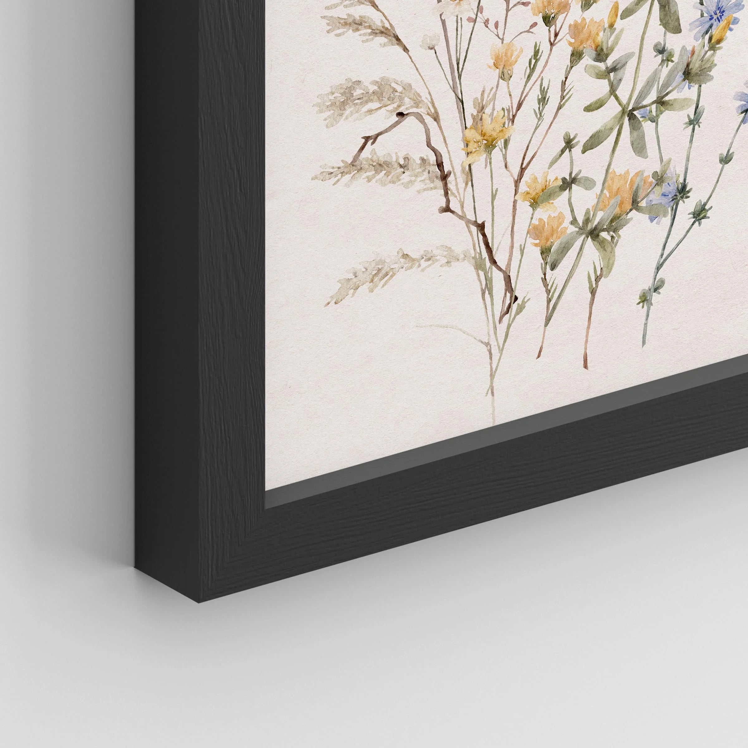 Framed Canvas Print Wall Art Set - Multicolor Wildflowers Poster Art - Set of 3 Watercolor Nature Wilderness Floral Botanical Vintage Wall Décor for Living Room - 11"X14" Black