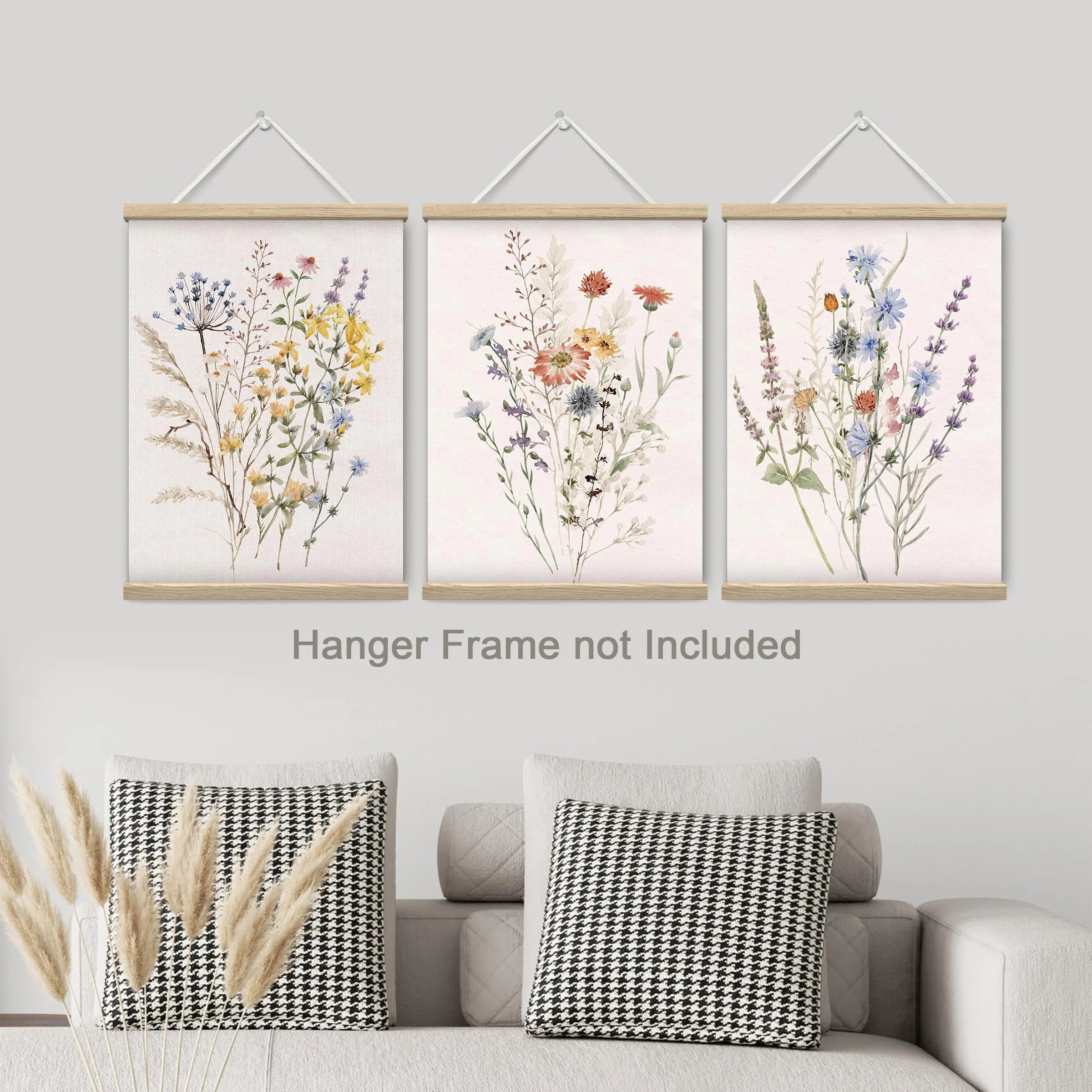 Adhesive Canvas Print Wall Art Set - Multicolor Wildflowers Poster Art - Set of 3 Watercolor Nature Wilderness Floral Botanical Vintage Wall Décor for Living Room - 12"X16"