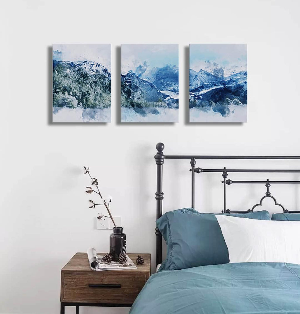 Abstract Canvas Wall Art - Blue & Navy Wall Art Set of 3 X 12X16Inch Blue Living Room, Bedroom, Bathroom Wall Artwork, Gable Artwork, Picture Art
