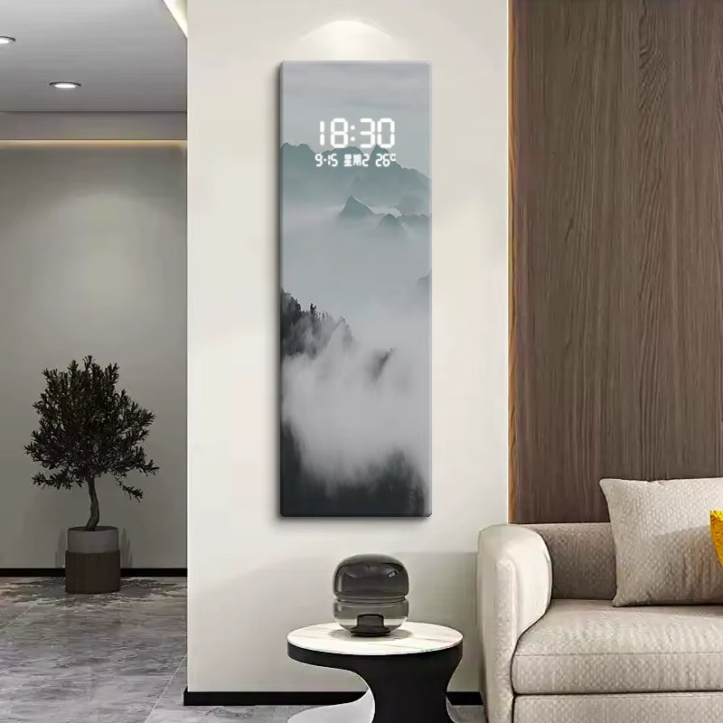 Digital Clock, Living Room Decoration Painting, Landscape Painting, Corridor Clock, LED Illuminated Mural Painting