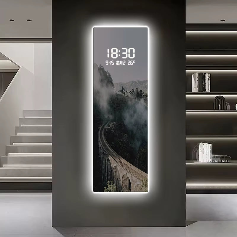 Digital Clock, Living Room Decoration Painting, Landscape Painting, Corridor Clock, LED Illuminated Mural Painting