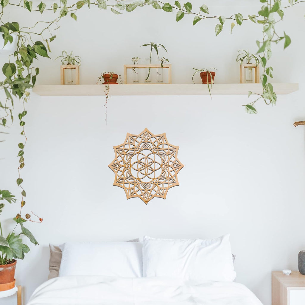 11.5'' Mandala Wall Decor Sacred Geometry Wall Art, Crystal Grid Chakra Wooden Wall Art Yoga Wall Art Decor Meditation Altar Decor Zen Wall Decor Spiritual Gifts