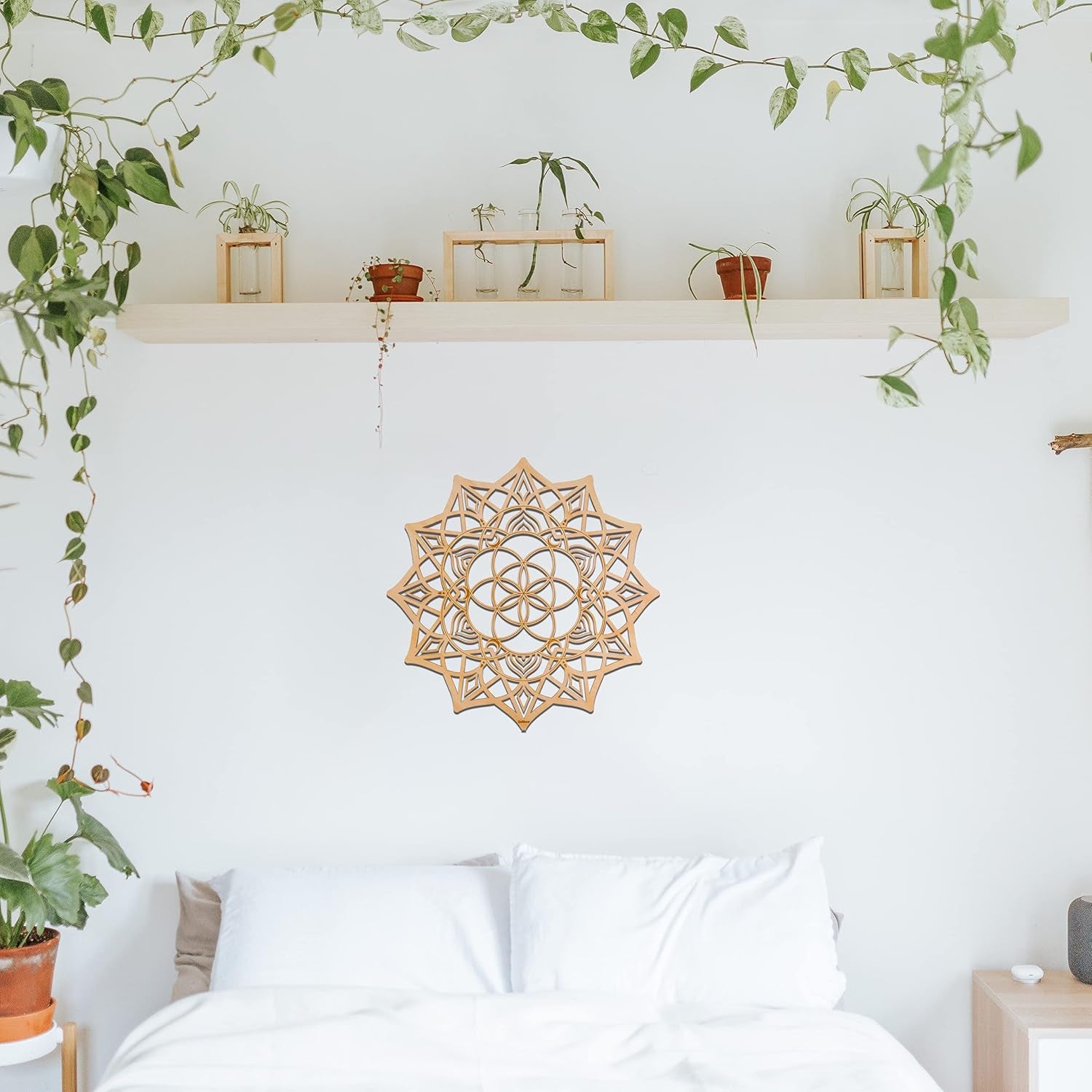 11.5'' Mandala Wall Decor Sacred Geometry Wall Art, Crystal Grid Chakra Wooden Wall Art Yoga Wall Art Decor Meditation Altar Decor Zen Wall Decor Spiritual Gifts