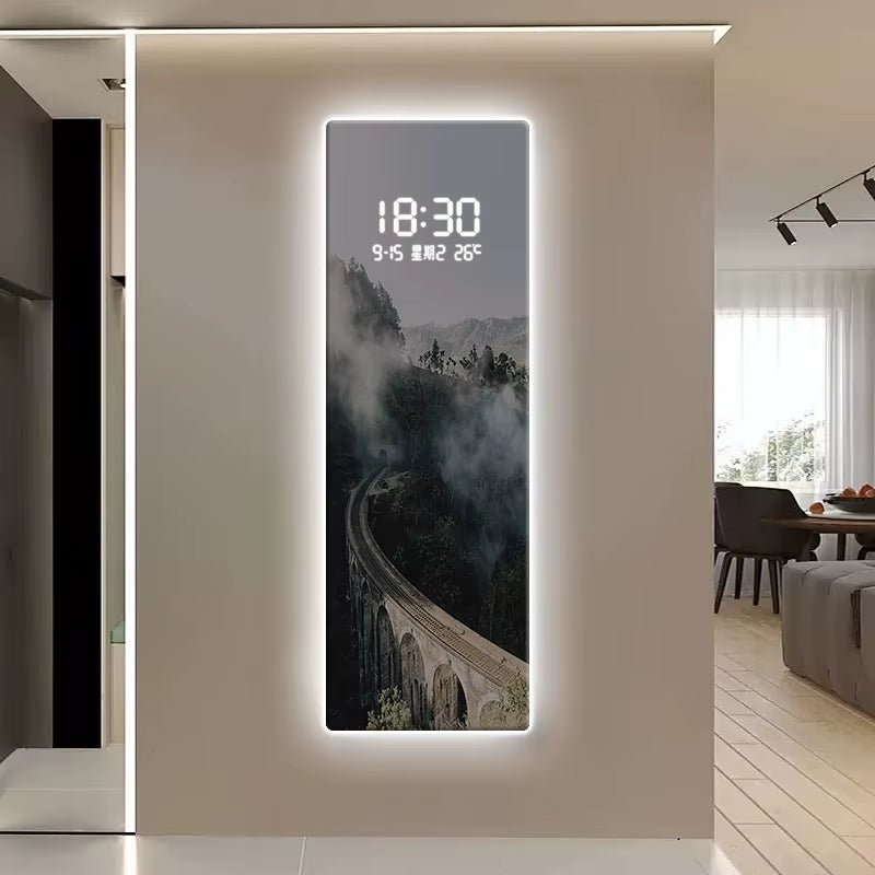 Digital Clock, Living Room Decoration Painting, Landscape Painting, Corridor Clock, LED Illuminated Mural Painting