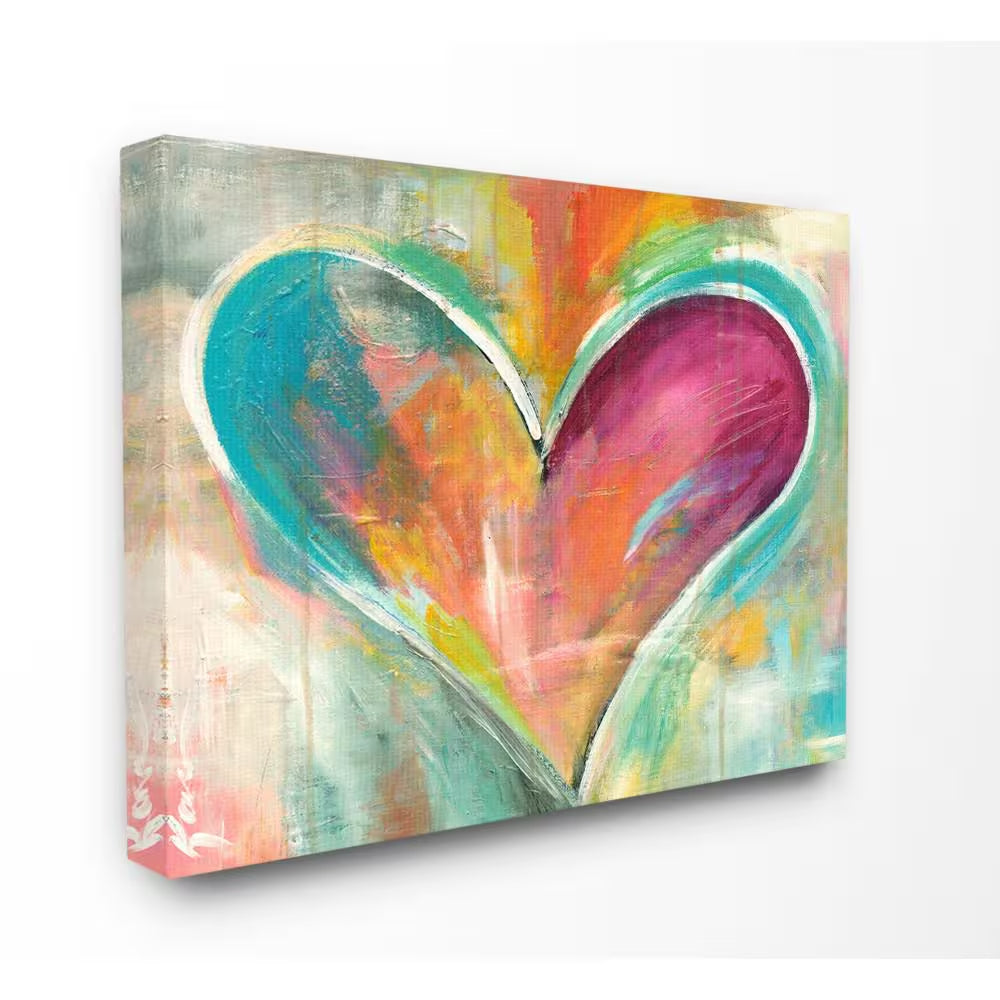 16 In. X 20 In."Abstract Colorful Textural Heart Painting" by Artist Kami Lerner Canvas Wall Art