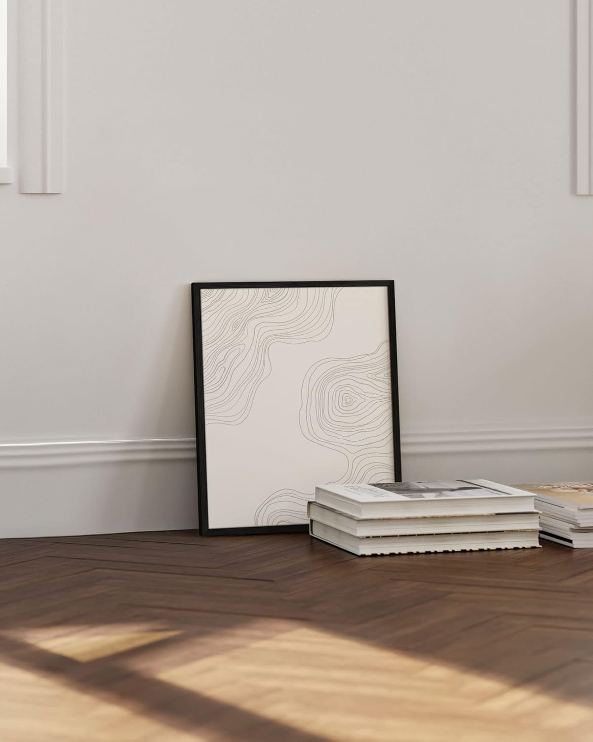 Abstract Wall Art – Neutral Mid Century Modern Prints, Geometric Minimalist Artwork, Wood Lines Poster for Living Room Decor (Beige Frame, 12X16)