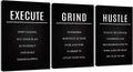 Hustle Grind Execute Wall Art Set - 3 Pieces 16"X24" Motivational Canvas Wall Art with Wooden Frame, Inspirational Quotes Decor for Office & Home Motivational Posters, Office & Gym Decor