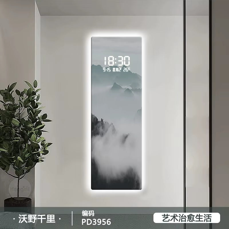 Digital Clock, Living Room Decoration Painting, Landscape Painting, Corridor Clock, LED Illuminated Mural Painting