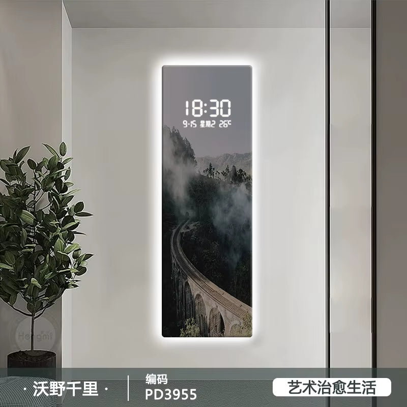 Digital Clock, Living Room Decoration Painting, Landscape Painting, Corridor Clock, LED Illuminated Mural Painting