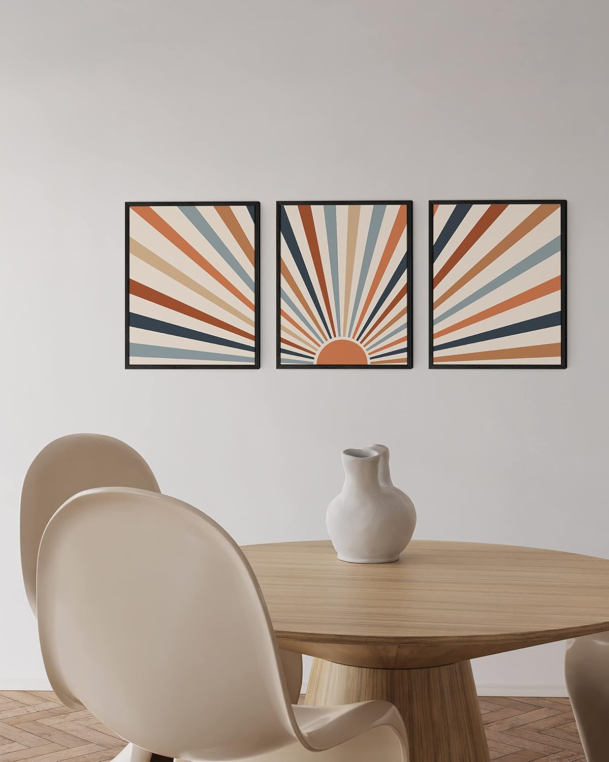 Frame Boho Wall Art - Sun Decor for Bedroom, Mid Century Modern Minimalist Art, Geometric Posters with Black Frame, 12X16