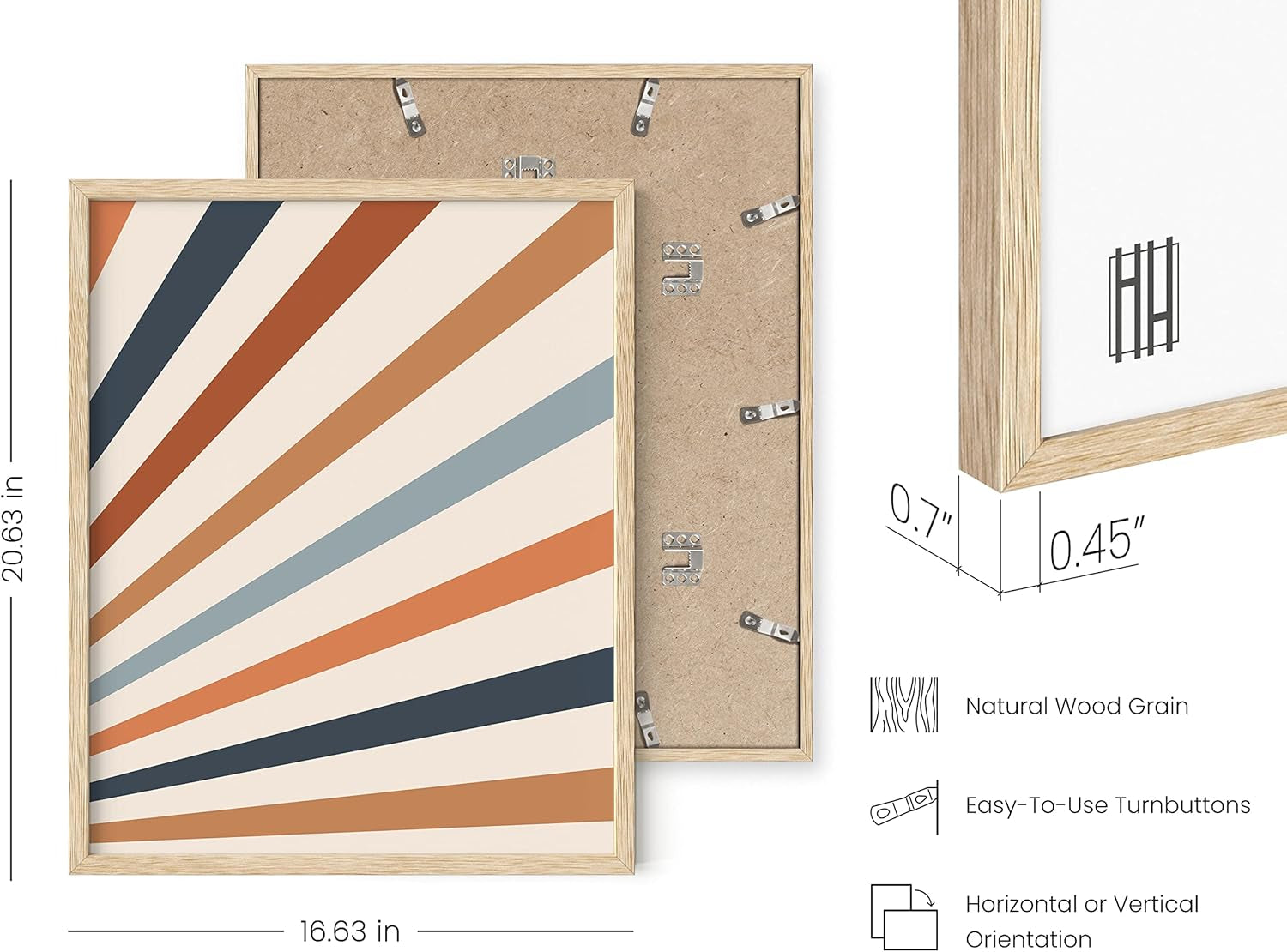 Frame Boho Wall Art - Sun Decor for Bedroom, Mid Century Modern Minimalist Art, Geometric Poster with Beige Frame, 16X20