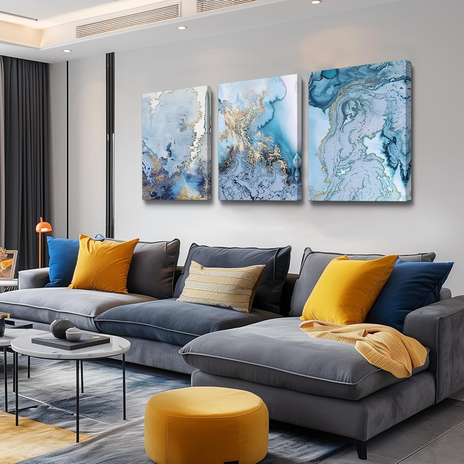 Abstract Canvas Wall Art for Living Room Bedroom Decoration Bathroom Wall Decor Blue Abstract Watercolor Painting Home Decoration Kitchen Posters Pictures Artwork,Inspirational Wall Art 3 Piece Set