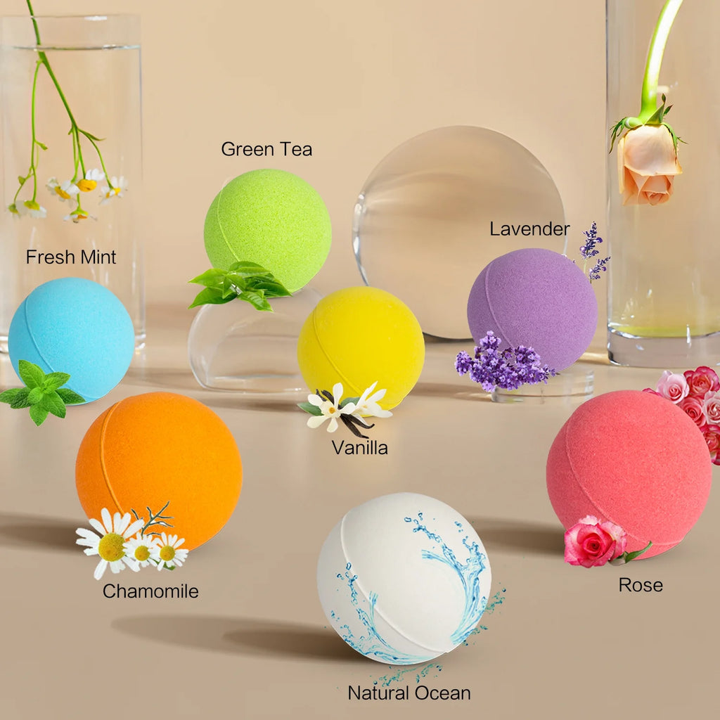 Bath Bombs Set, 7 Natural Essential Oils Spa Bubble Bath Salts, Self Care Gifts Fizzy Suit, Perfect Birthday Valentines Day Holiday Gift for Women Men Kids