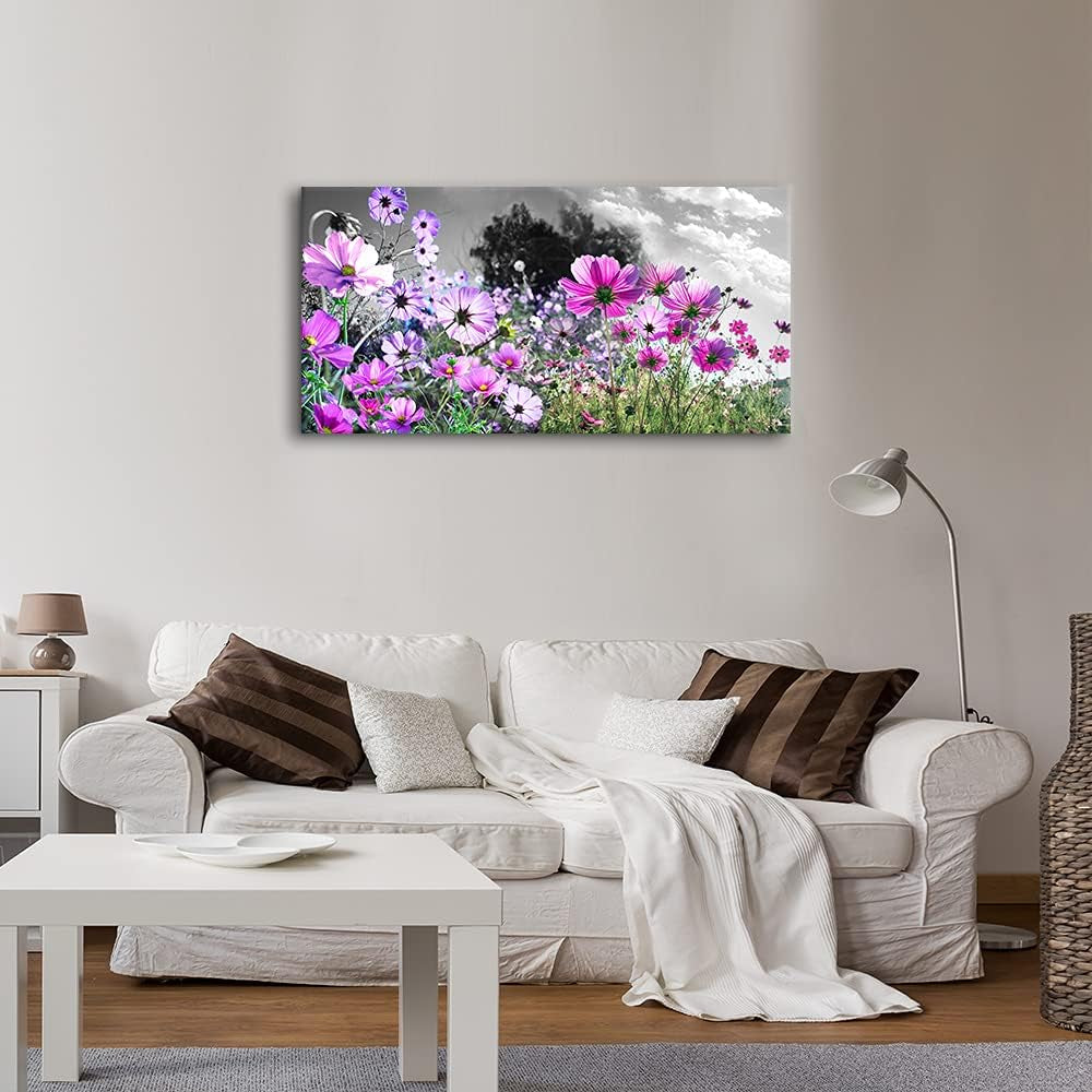 Wall Art for Bedroom, Wall Decorations for Living Room Purple Wall Art Floral Canvas Wall Art for Bathroom Decorations Flower Wall Art Canvas Prints Artwork for Office Wall Decor