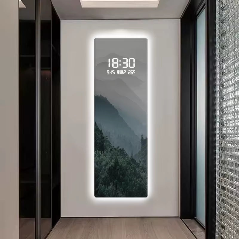 Digital Clock, Living Room Decoration Painting, Landscape Painting, Corridor Clock, LED Illuminated Mural Painting