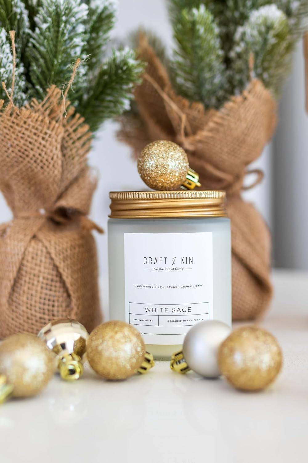 White Sage Scented Candles for Cleansing | 8 Oz 45 Hour Long Lasting Holiday Candle | Classic Soy Woodwick Winter Candles | Made with Natural Soy | Gifts for Men and Women