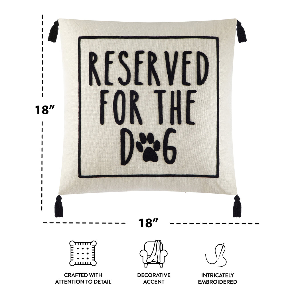 Black and White Reserved for Dog Square Decorative Throw Pillow for Adults, 18 in X 18 In